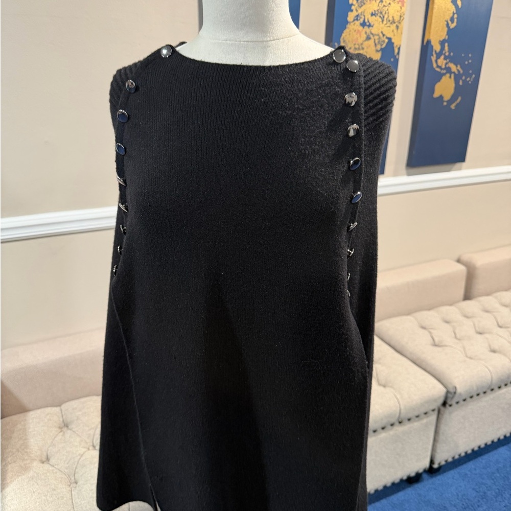 Elegant Black Poncho with Button Accents